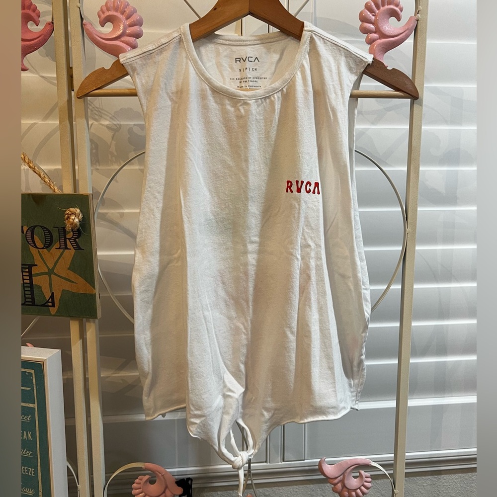 RVCA White Muscle Tee with Tie Front